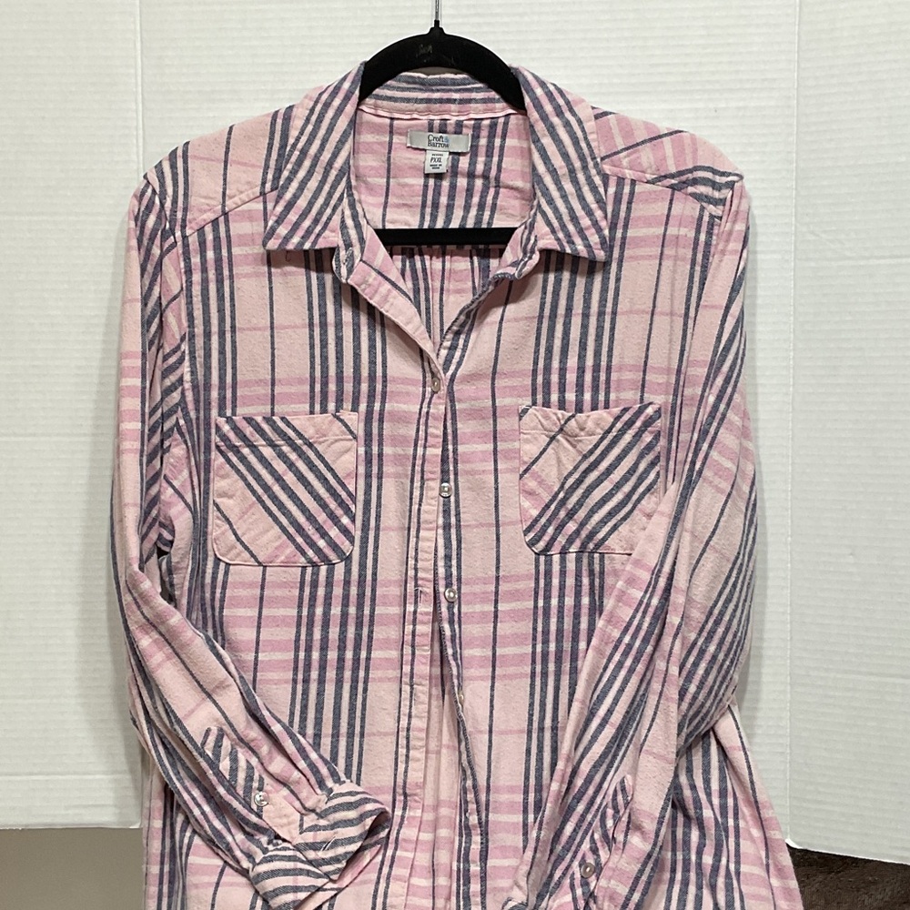 Croft & Barrow Pink and Blue Striped Women's Button Down Shirt